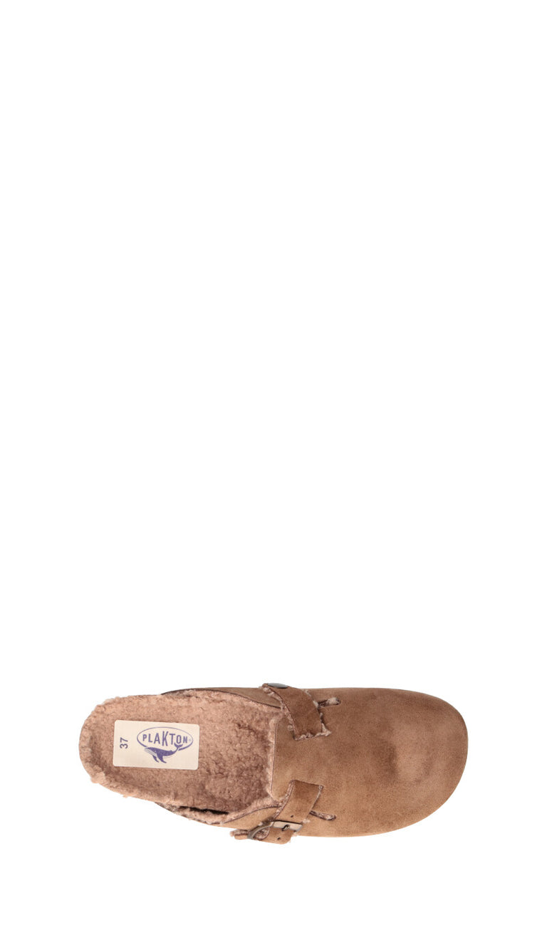 PLAKTON Ciabatta donna marrone in suede