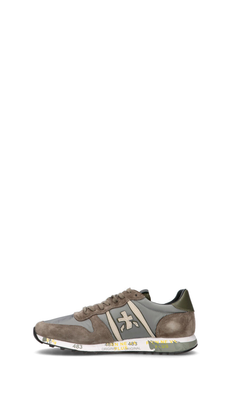 PREMIATA Sneaker uomo grigia/verde militare in pelle