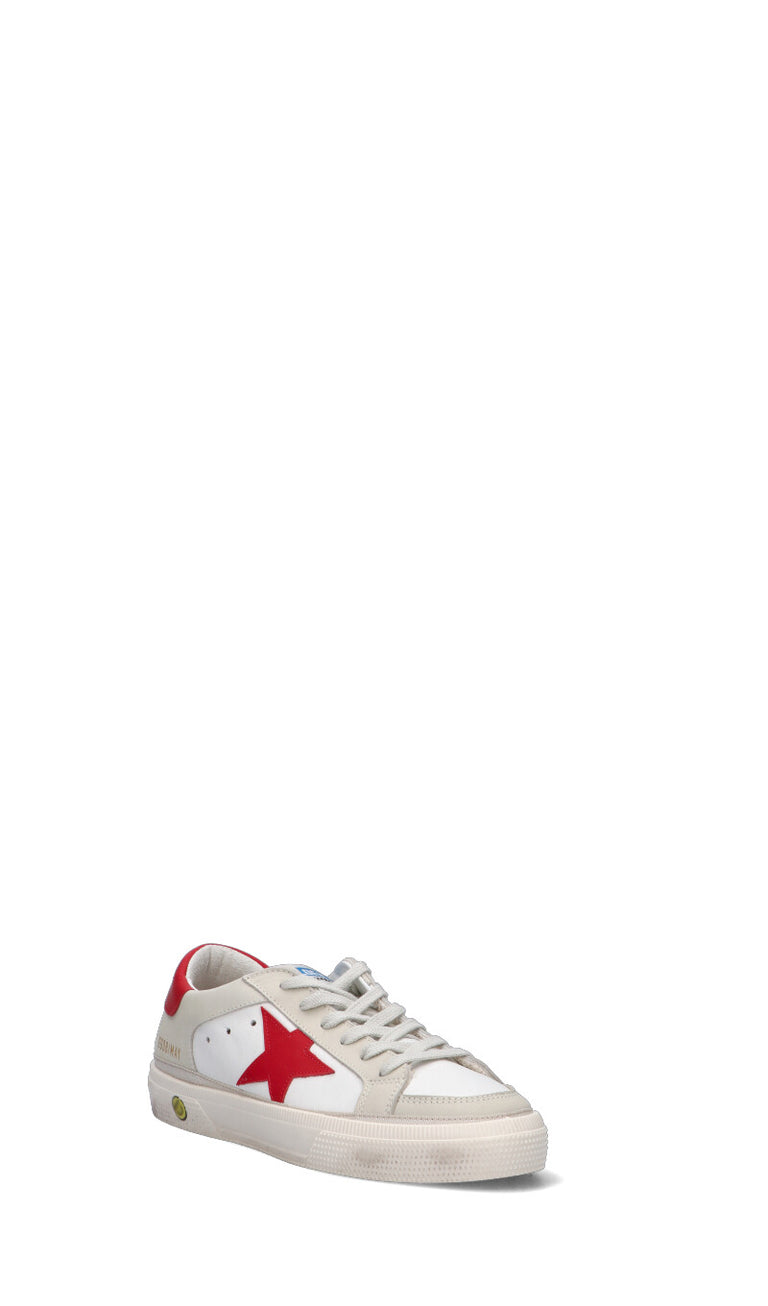 GOLDEN GOOSE - MAY WITH DOUBLE QUARTER AND TOE Sneaker ragazzo bianca/rossa in pelle