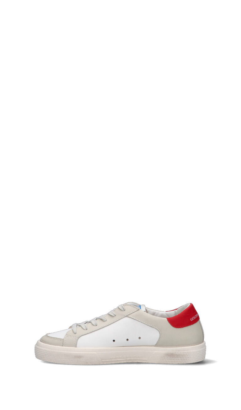 GOLDEN GOOSE - MAY WITH DOUBLE QUARTER AND TOE Sneaker ragazzo bianca/rossa in pelle