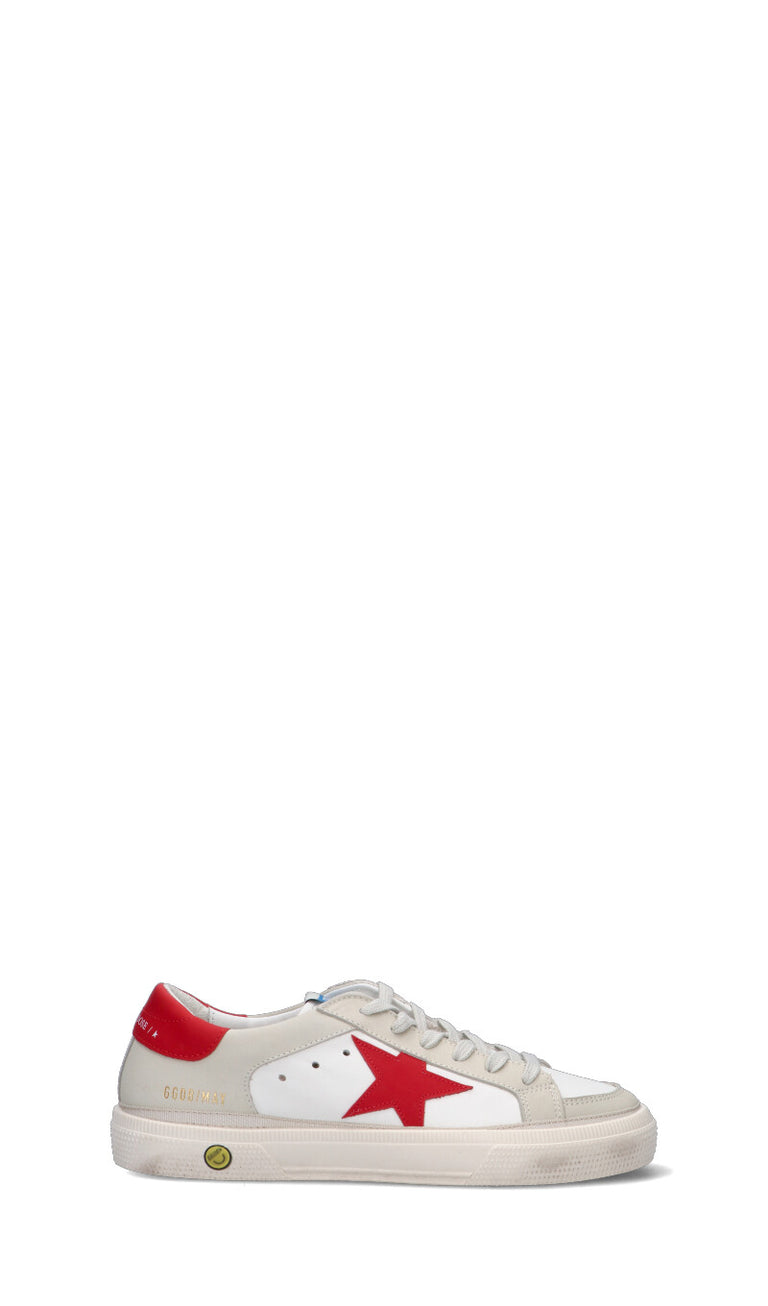 GOLDEN GOOSE - MAY WITH DOUBLE QUARTER AND TOE Sneaker ragazzo bianca/rossa in pelle