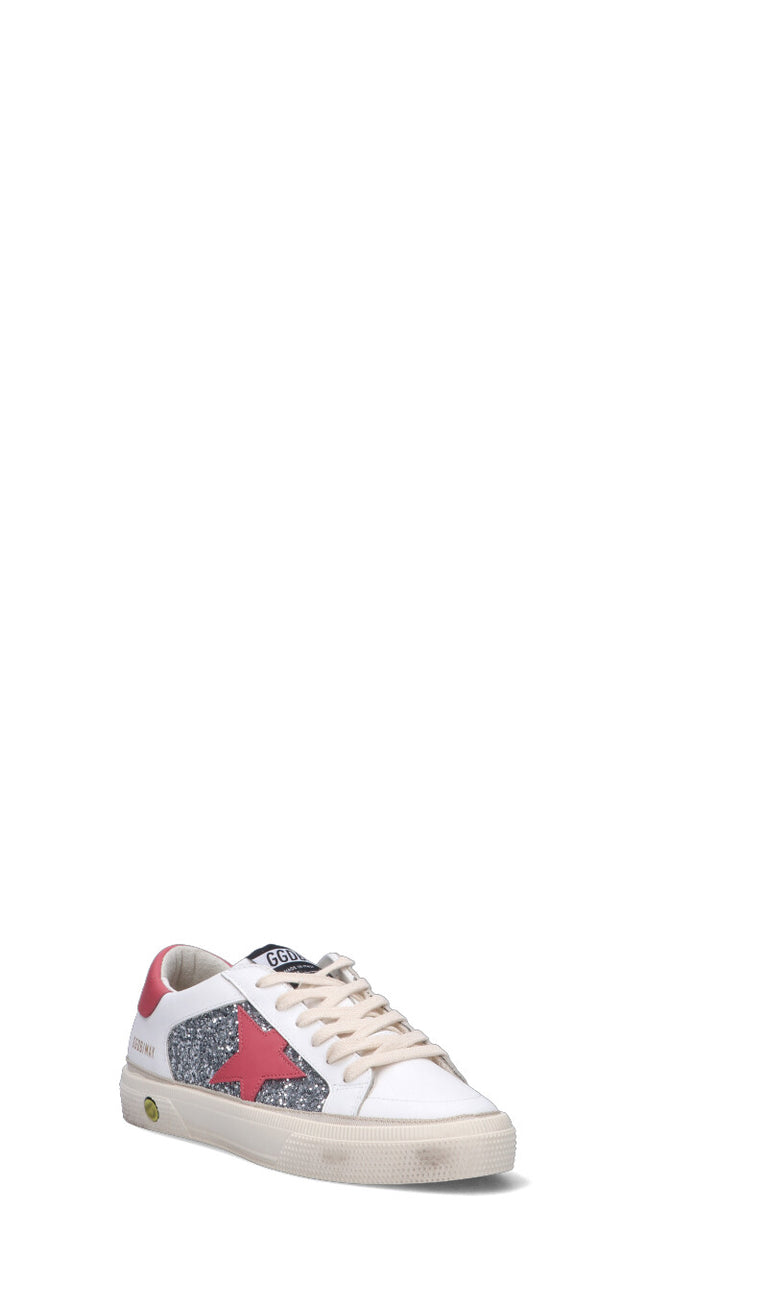 GOLDEN GOOSE - MAY WITH DOUBLE QUARTER Sneaker ragazzo bianca/rossa in pelle