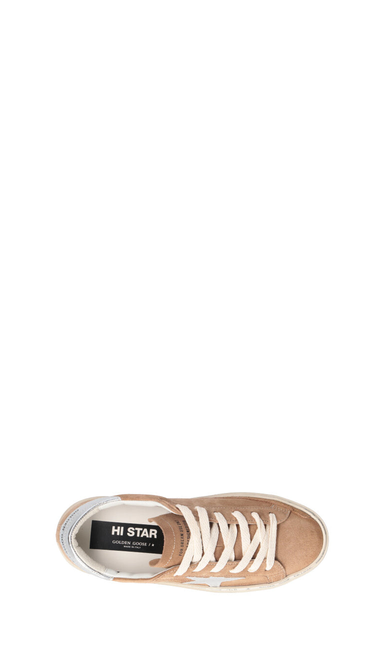 GOLDEN GOOSE HI STAR Sneaker donna chestnut e argento in suede