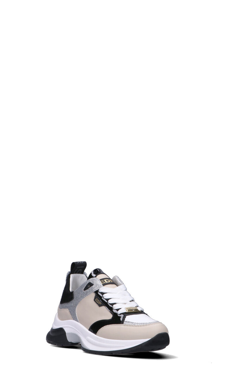 ED PARRISH Sneaker donna beige/nera/argento in pelle