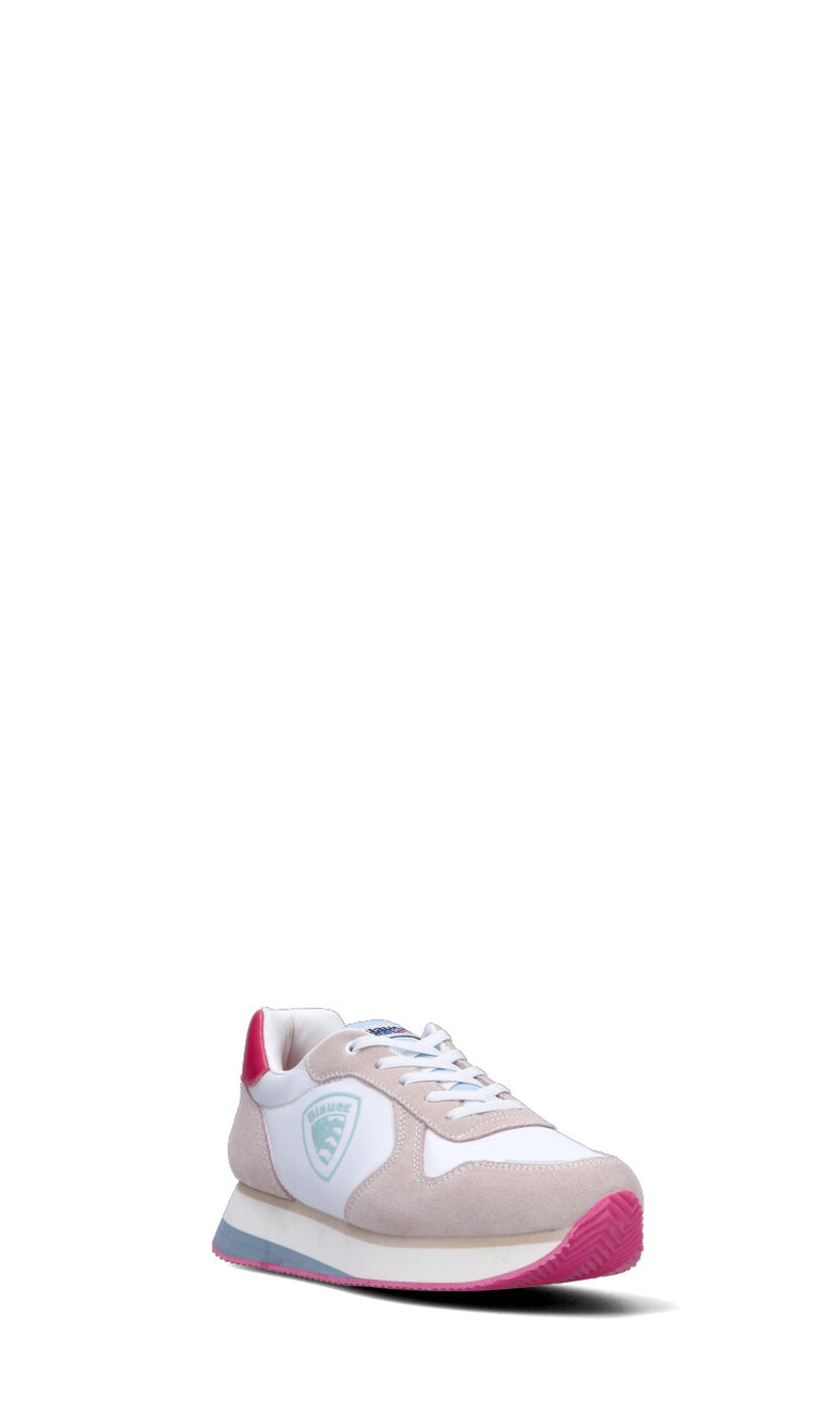 BLAUER Sneaker ragazzo/a bianca/rosa in pelle