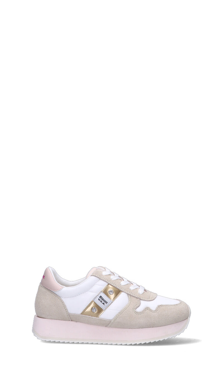 BLAUER Sneaker bimba bianca/beige/rosa/oro in suede