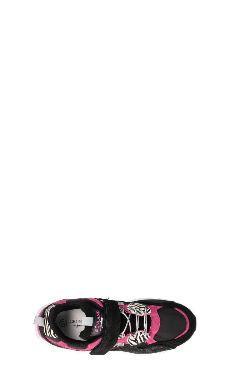 GRUNLAND Sneaker ragazza nera/fucsia in pelle