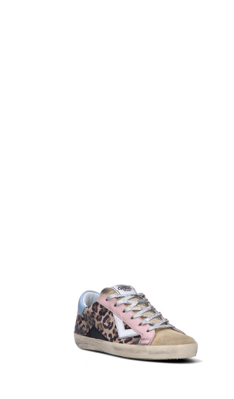 QUATTROBARRADODICI Sneaker donna beige/azzurra/rosa in suede