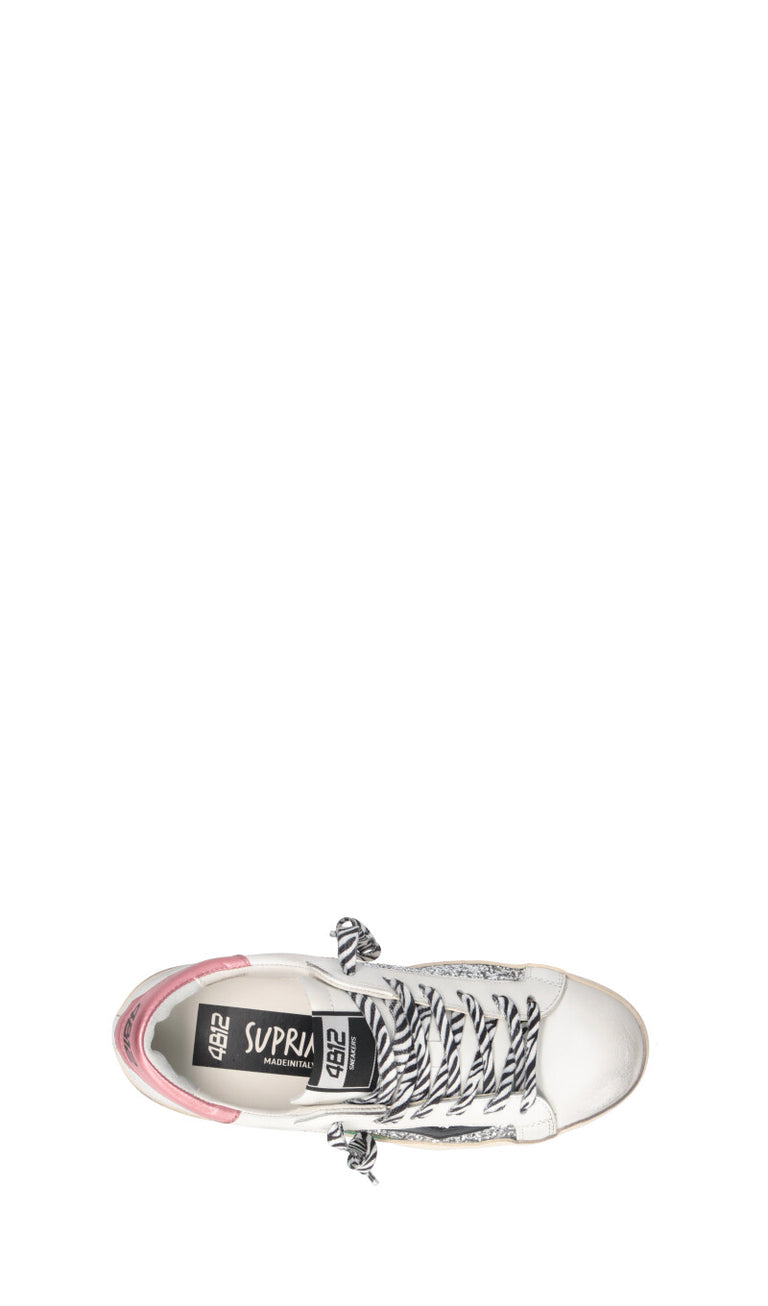 QUATTROBARRADODICI Sneaker donna bianca/rosa in pelle