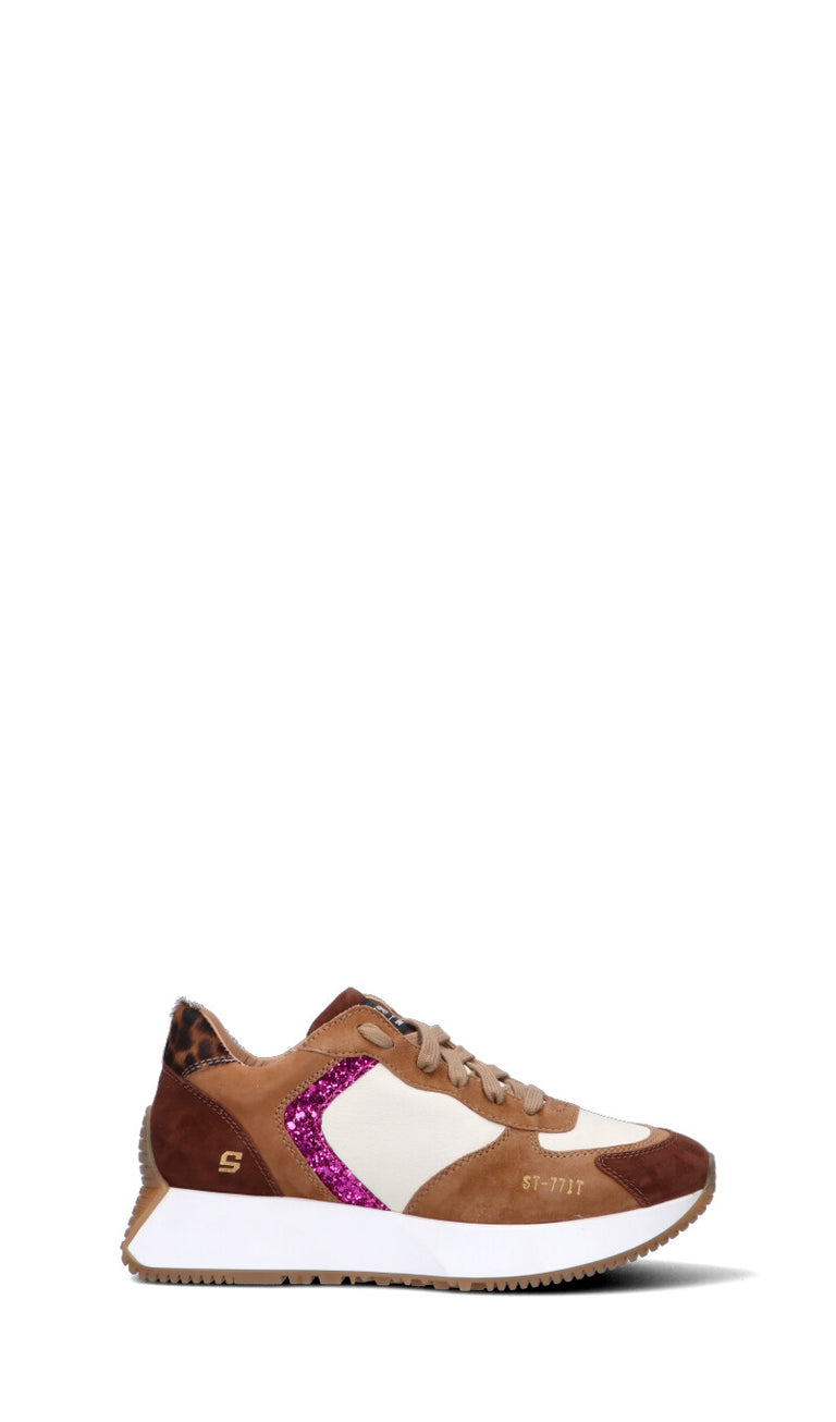 STOKTON Sneaker donna cuoio/fucsia in pelle