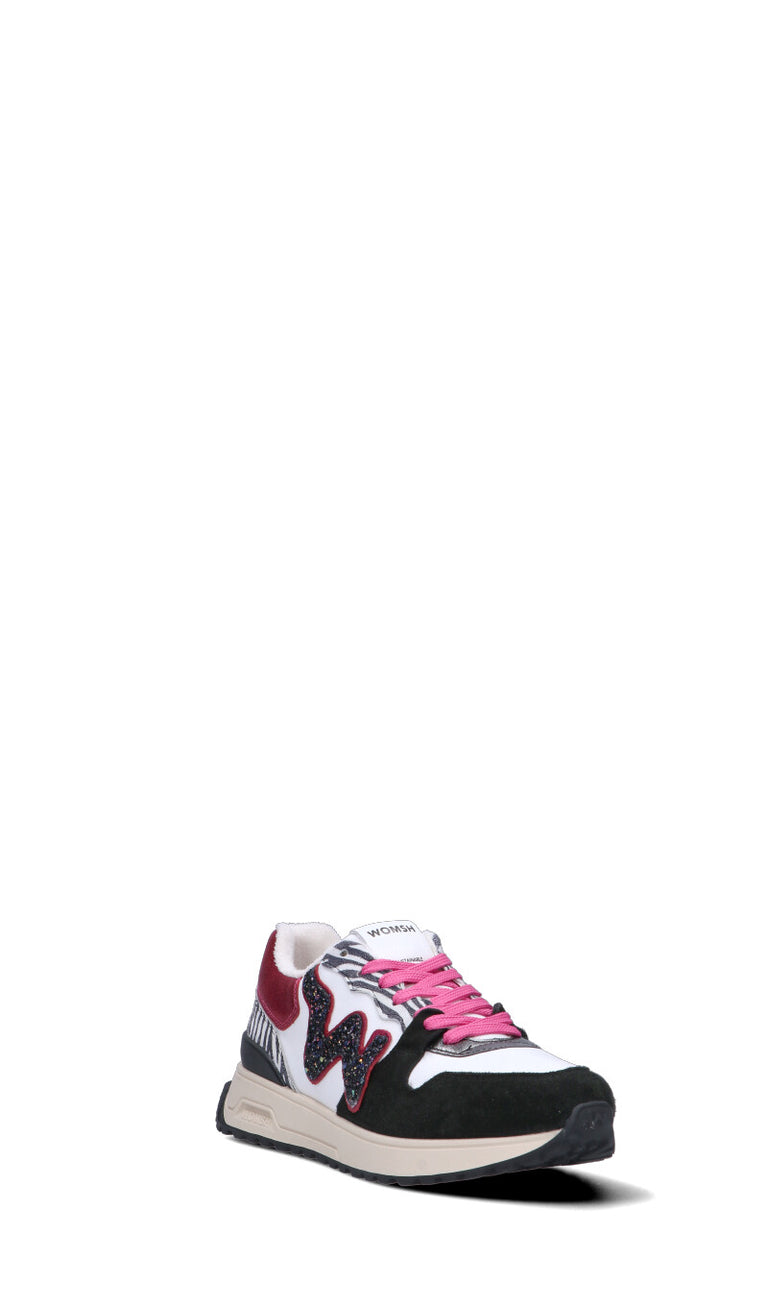 WOMSH Sneaker donna bianca/fucsia/nera in pelle